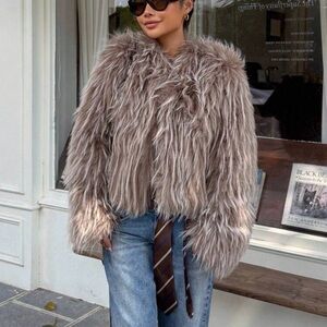 Women's Faux Fur Jacket - Brown